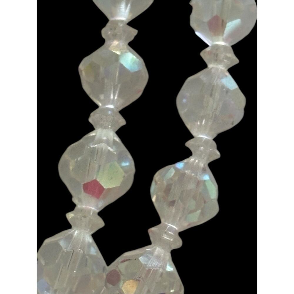 Aurora Borealis Necklace Double Layered AB Crystal Costume Jewelry Mid Century - Picture 6 of 6